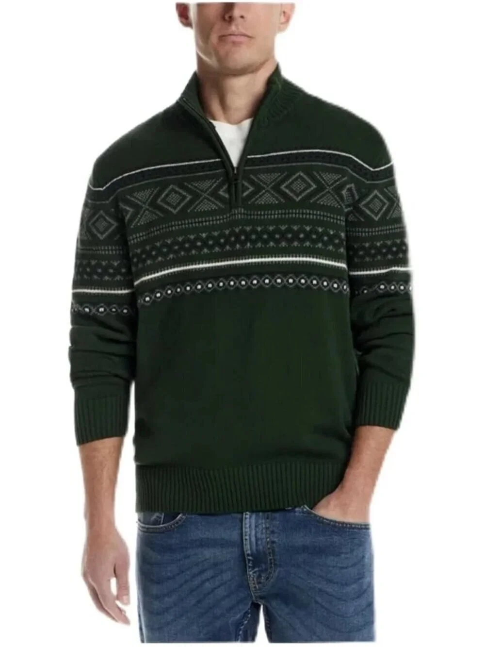 Weatherproof Vintage Men's XL Green Fair Isle Holiday Sweater Pullover N1369